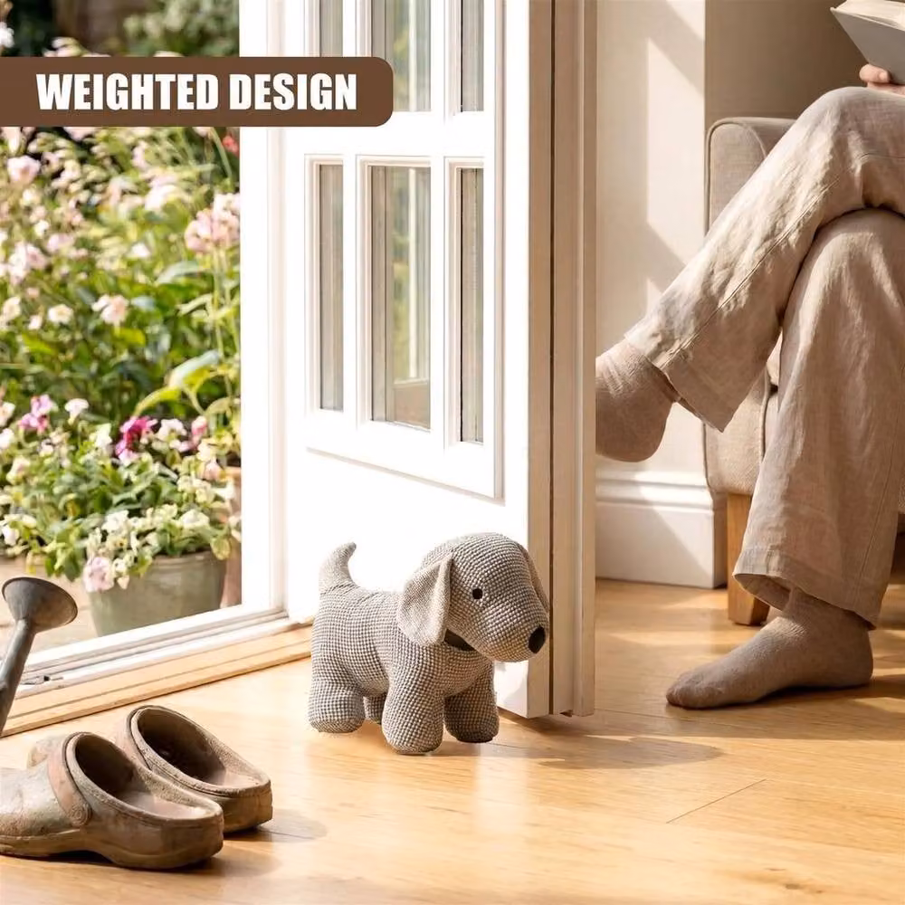 FLAVORA Novelty Animal Fabric Weighted Door Stop in Beige – 3