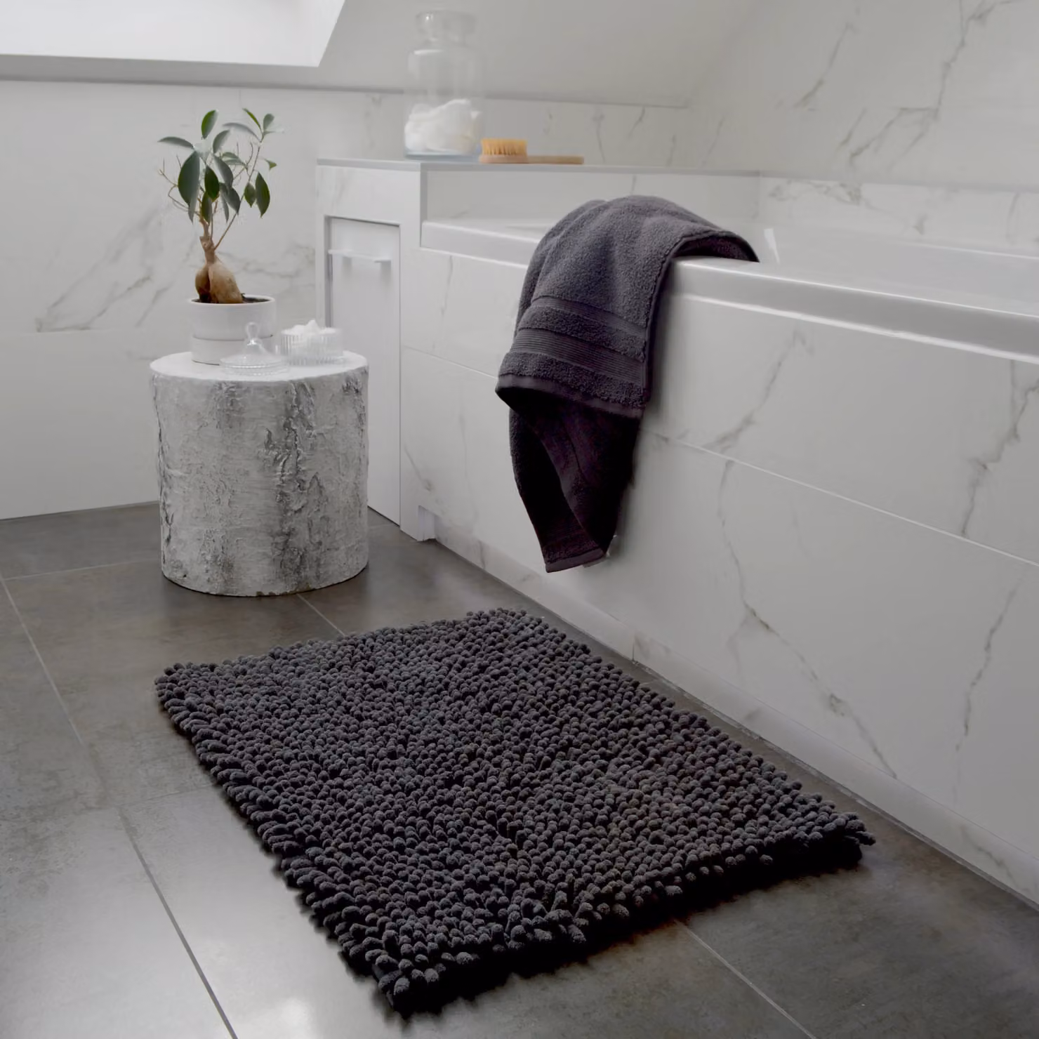 Allure Bath Fashions Jumbo Chenille Bath Mat, Non-Slip and Quick-Drying, Charcoal Grey, W/D: 50 x 70 cm – 2