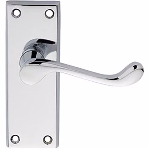 Loops Pair Victorian Scroll Lever on Short Latch Backplate, Polished Chrome, W: 118 mm, H: 43 mm