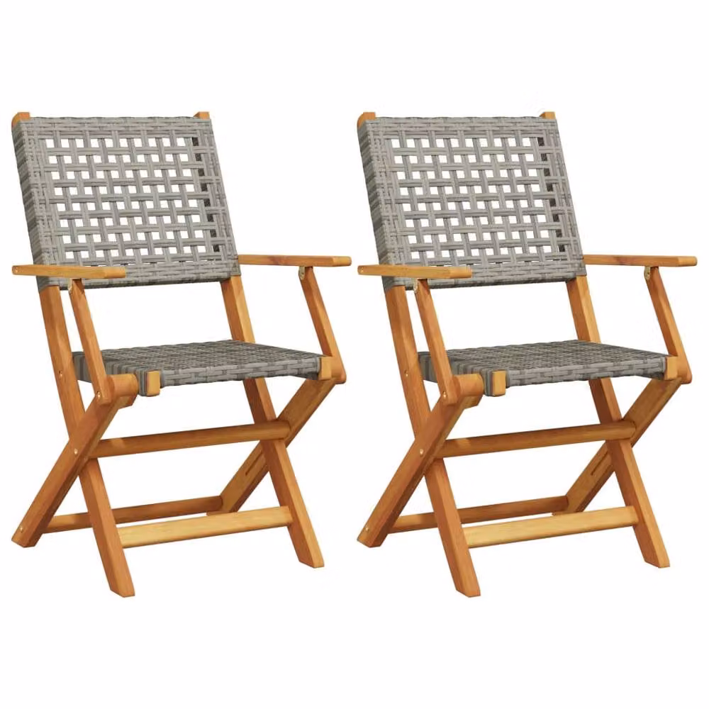 Berkfield Home Beautiful Garden Chairs, Set of 2, Grey Acacia Wood and Poly Rattan – 2