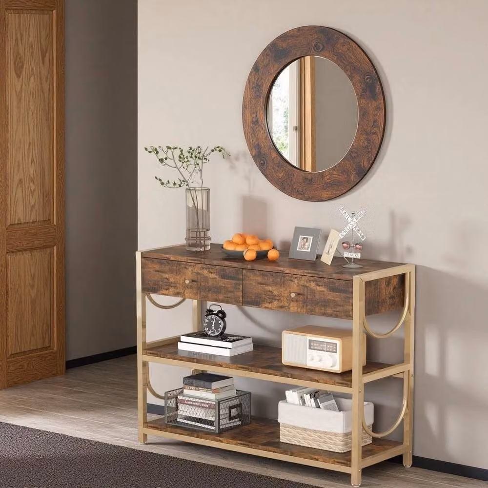 KORVIXA Brown Console Table with Drawers, W/D/H: 100 x 100 x 100 cm – 3