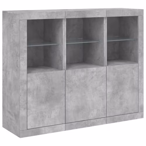 vidaXL Set of 3 Modern Sideboards with Integrated LED Lighting in Concrete Grey Engineered Wood – 1