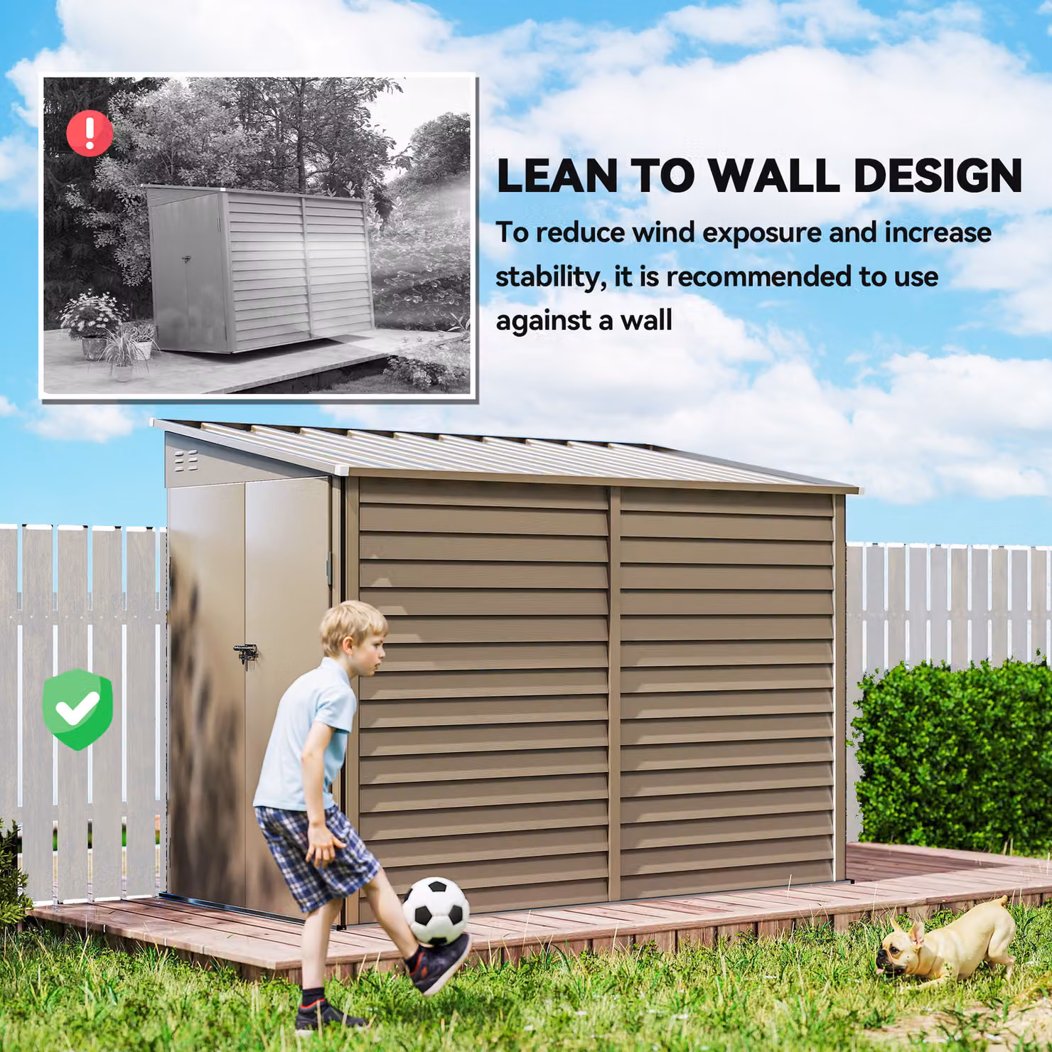 Outsunny Brown Galvanised Metal Lean-to Garden Shed with Foundation Kit and Lockable Doors, W: 152.4 cm, D: 152.4 cm, H: 176.0 cm – 5