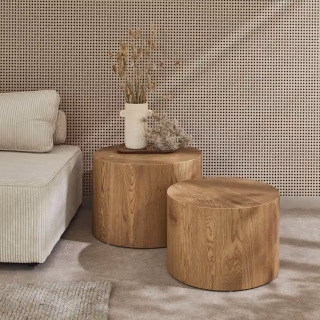 sweeek Set of 2 Round Nesting Coffee Tables in Light Brown Wood Effect – 1