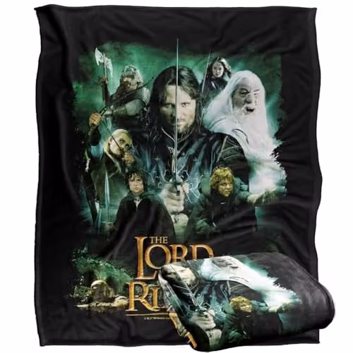 Warner Bros. The Lord Of The Rings Hero Group Silky Touch Super Soft Fleece Throw Blanket, Multicolour, W: 152 cm, D: 127 cm – 1