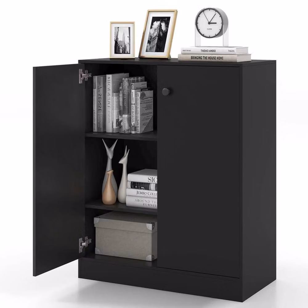 VOGREX Black Modern 2 Door Freestanding Storage Cabinet with 3 Internal Shelves – 4