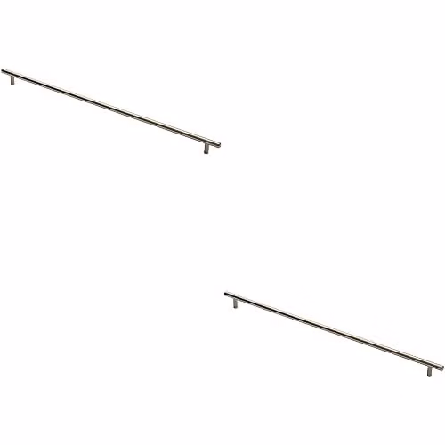 Loops 2 Pack Round T-Bar Cabinet Pull Handles in Satin Nickel, 57.2 x 1.2 cm with 51.2 cm Fixing Centres