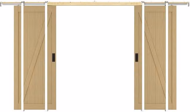 Vente-unique Double Sliding Door with Pocket System in Light Oak Wood and MDF – 1