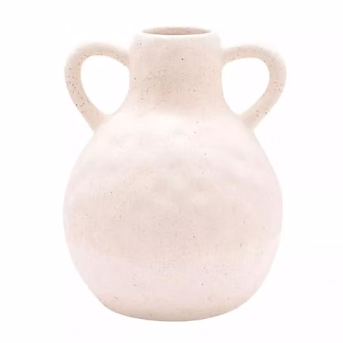 Garden Greatness Scandi Dotted Ceramic Vase with Two Handles in Beige and Multicolour, H 20.7 cm x W 16.2 cm x D 16.2 cm – 1