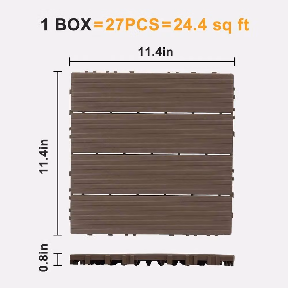 PAWNORA 27 Pack Plastic Floor Deck Tiles Pavers in Brown – 2