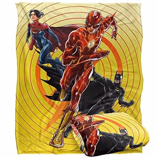 LOGOVISION Warner Brothers The Flash Batman Supergirl Team Super Soft Microfibre Fleece Throw Blanket, White, W/D/H: 152 x 127 cm