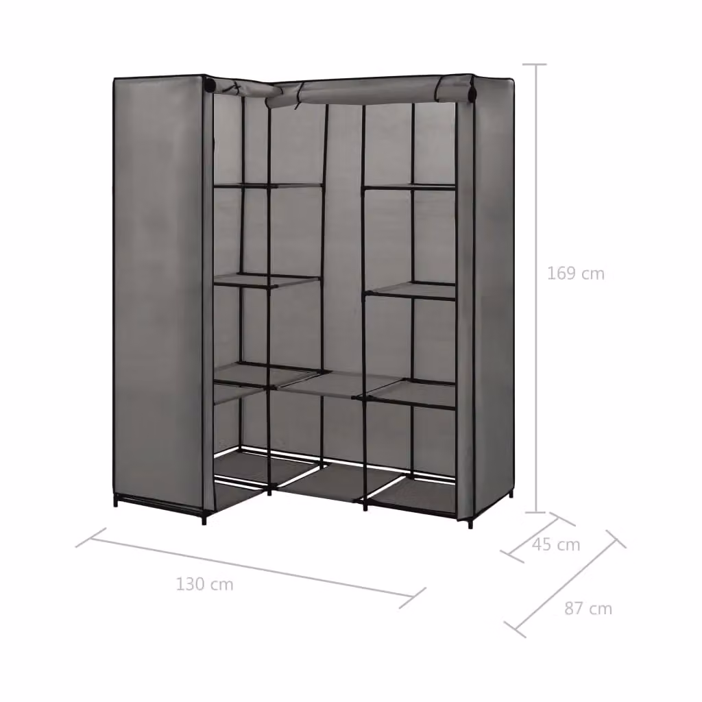 Berkfield Home Grey Corner Wardrobe with Hinged Doors, W/D/H: 130 x 87 x 169 cm – 3