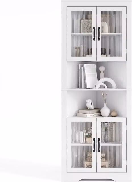 VOGREX White Triangular Corner Buffet Cabinet with Glass Doors and Internal Shelves, Height: 171 cm – 1