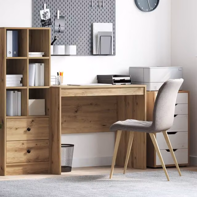 Berkfield Home Artisan Oak Writing Desk in Brown, W/D/H: 90 x 50 x 76 cm