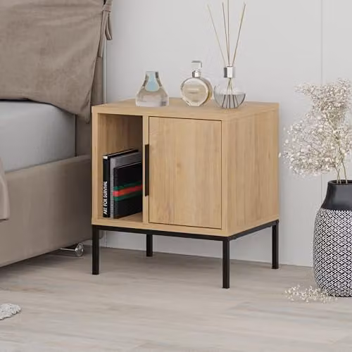 HOCUS PICUS White Bedside Table with Black Metal Straight Legs