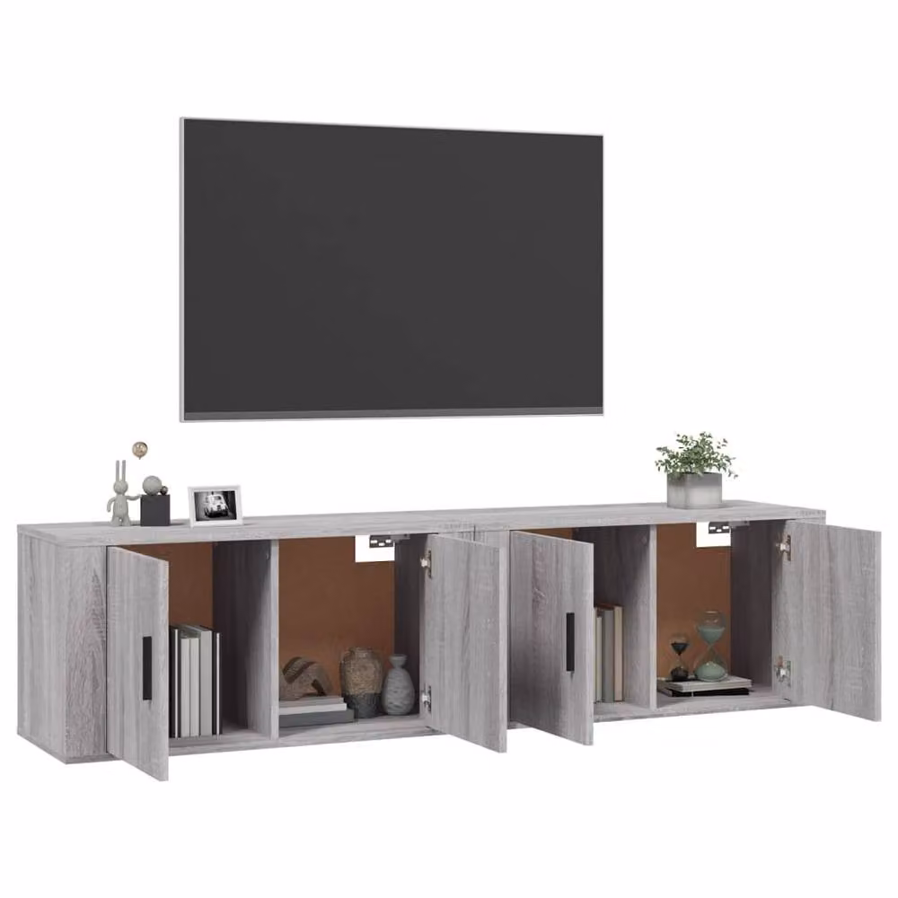 Berkfield Home Wall-mounted TV Cabinets, 2 Piece Set, Grey, W: 80 cm, D: 34.5 cm, H: 40 cm – 2