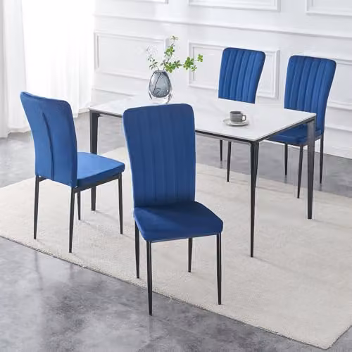 mcc direct Elle Set of 4 Velvet High Back Dining Chairs in Light Blue with Metal Legs – 2