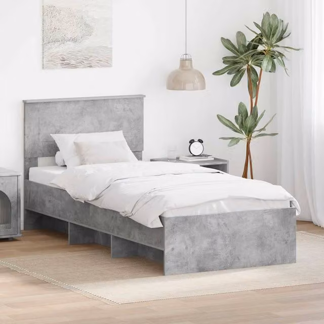 Berkfield Home Modern Bed Frame in Grey Engineered Wood W/D/H: 120 x 123 x 123 cm