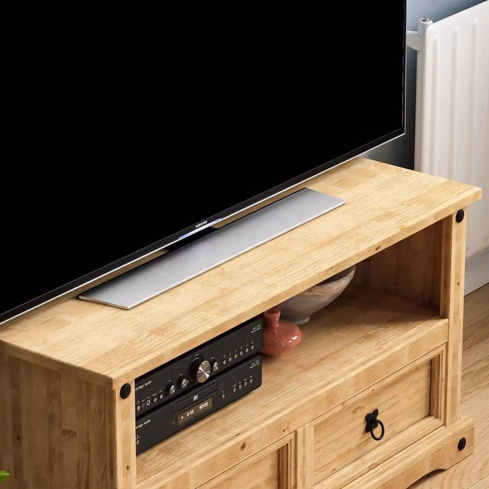 FORGEVIO Corona Rustic Mexican Solid Pine TV Unit Stand with 2 Drawers in Brown – 5