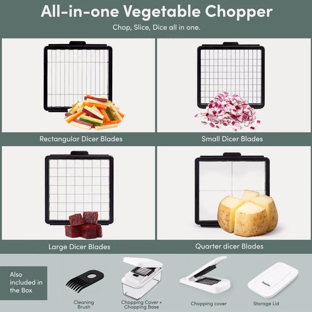 Keplin 4-in-1 Vegetable Chopper with Container and 4 Interchangeable Blades in White – 2