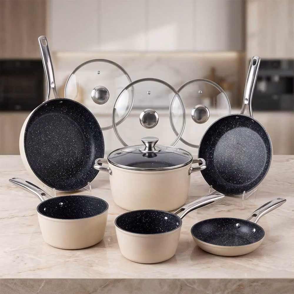 Alivio 10-Piece Non-Stick Aluminium Cookware Set in Beige – 9