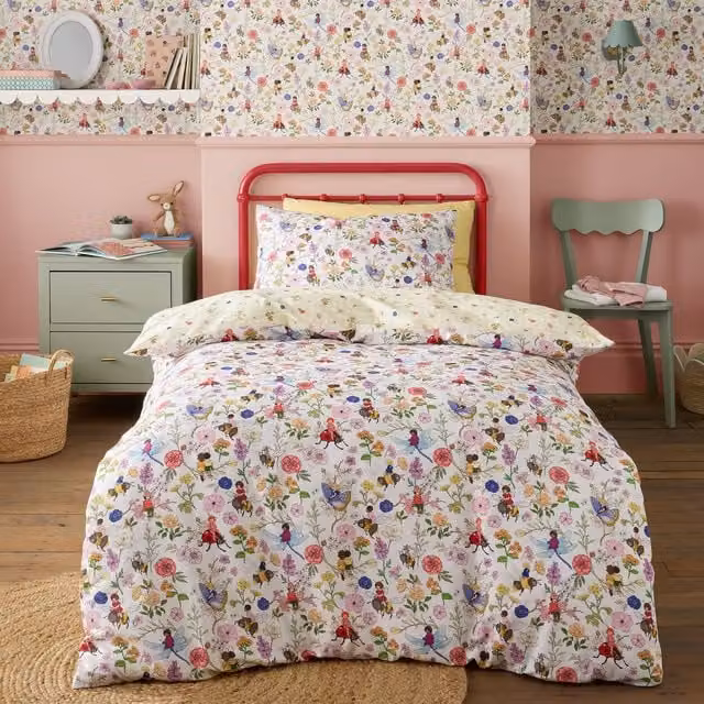 Belle & Boo Garden Friends Reversible Cotton Junior Duvet Cover Set with Pillowcase, White and Yellow Floral, W/D/H: 150 x 120 x 40 cm – 1