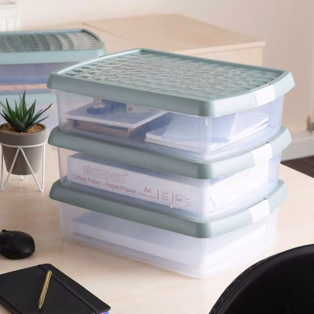 Wham Clip Set of 5 Green Rectangular Plastic Storage Boxes with Lids, 8.5L Each