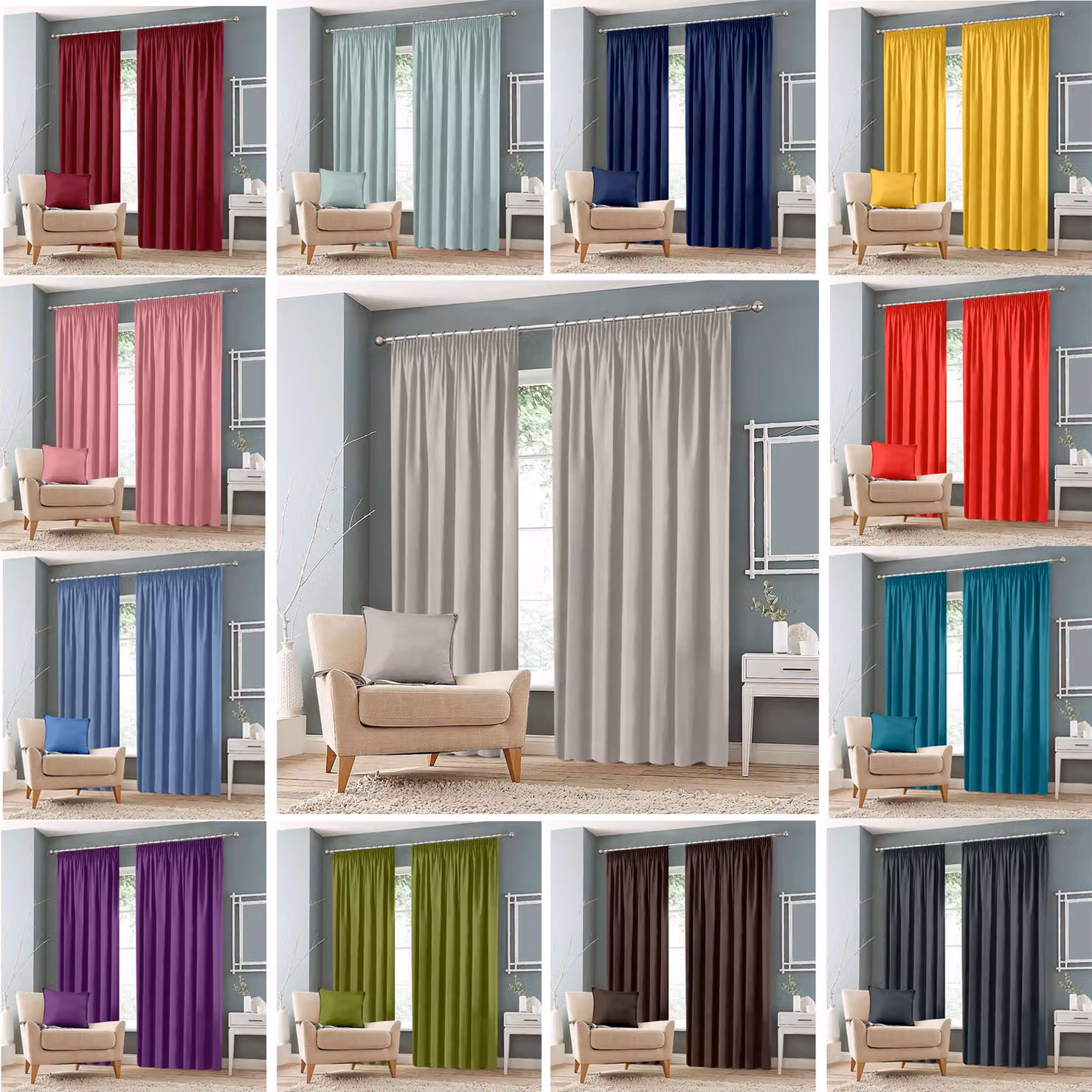 Roseley Plain Green Blackout Pencil Pleat Fabric Curtains – 2