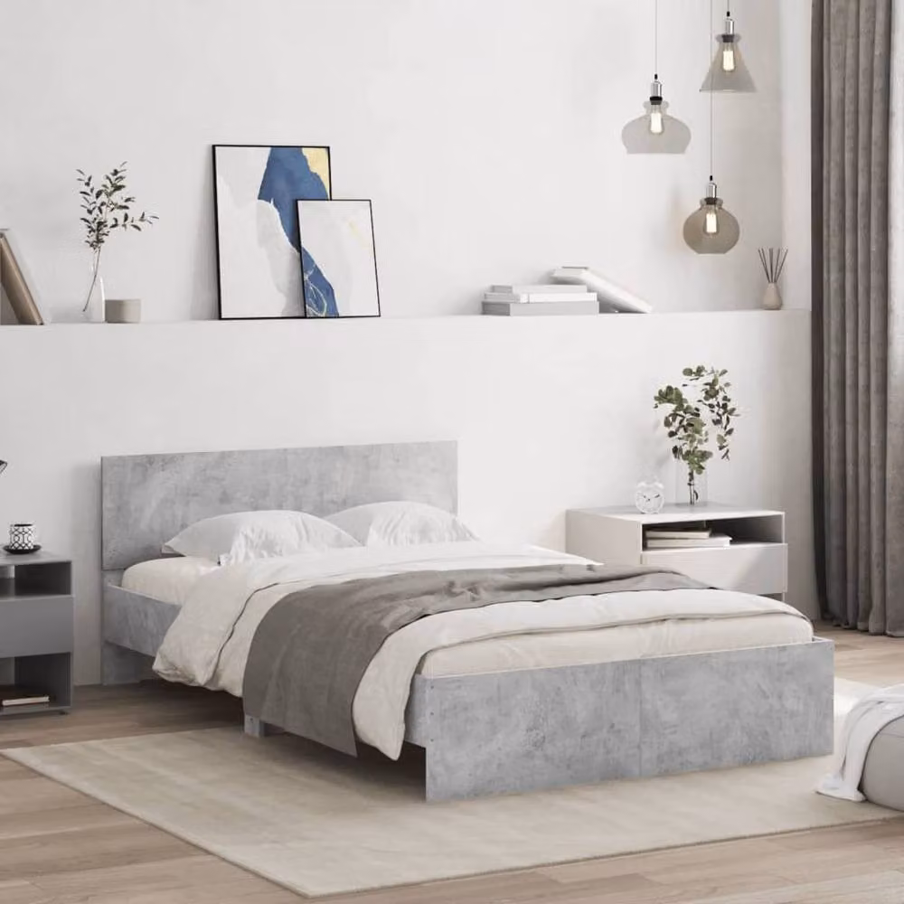 Berkfield Home Durable Small Double Bed Frame with Lift Up Base in Concrete Grey, W/D/H: 120 x 190 cm – 2