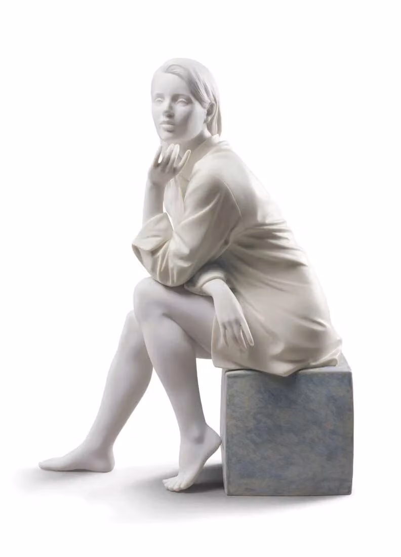 Lladró In My Thoughts White Porcelain Woman Figurine