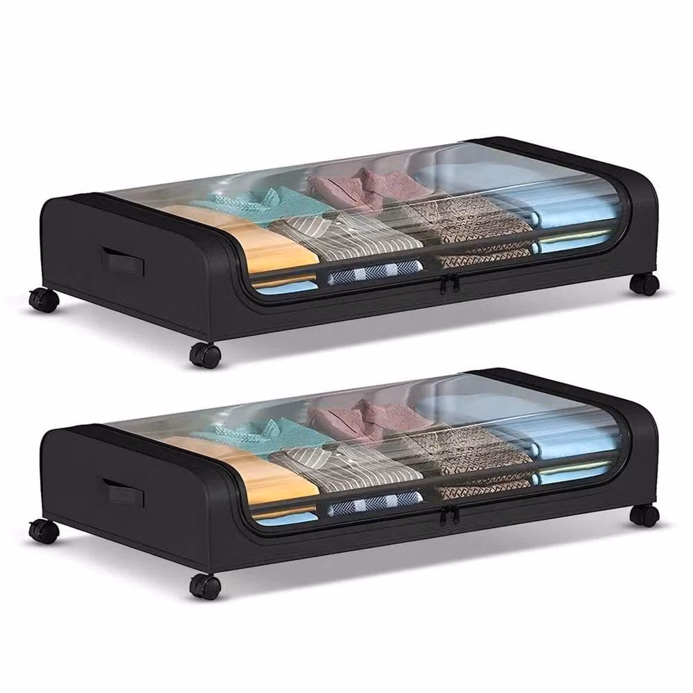 NESTLUNE Black 2x Large Underbed Storage Boxes with Lids and Wheels – 3