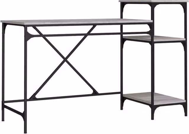 Berkfield Home Computer Desk with Shelves in Grey Sonoma, W/D/H: 135 x 50 x 90 cm – 1