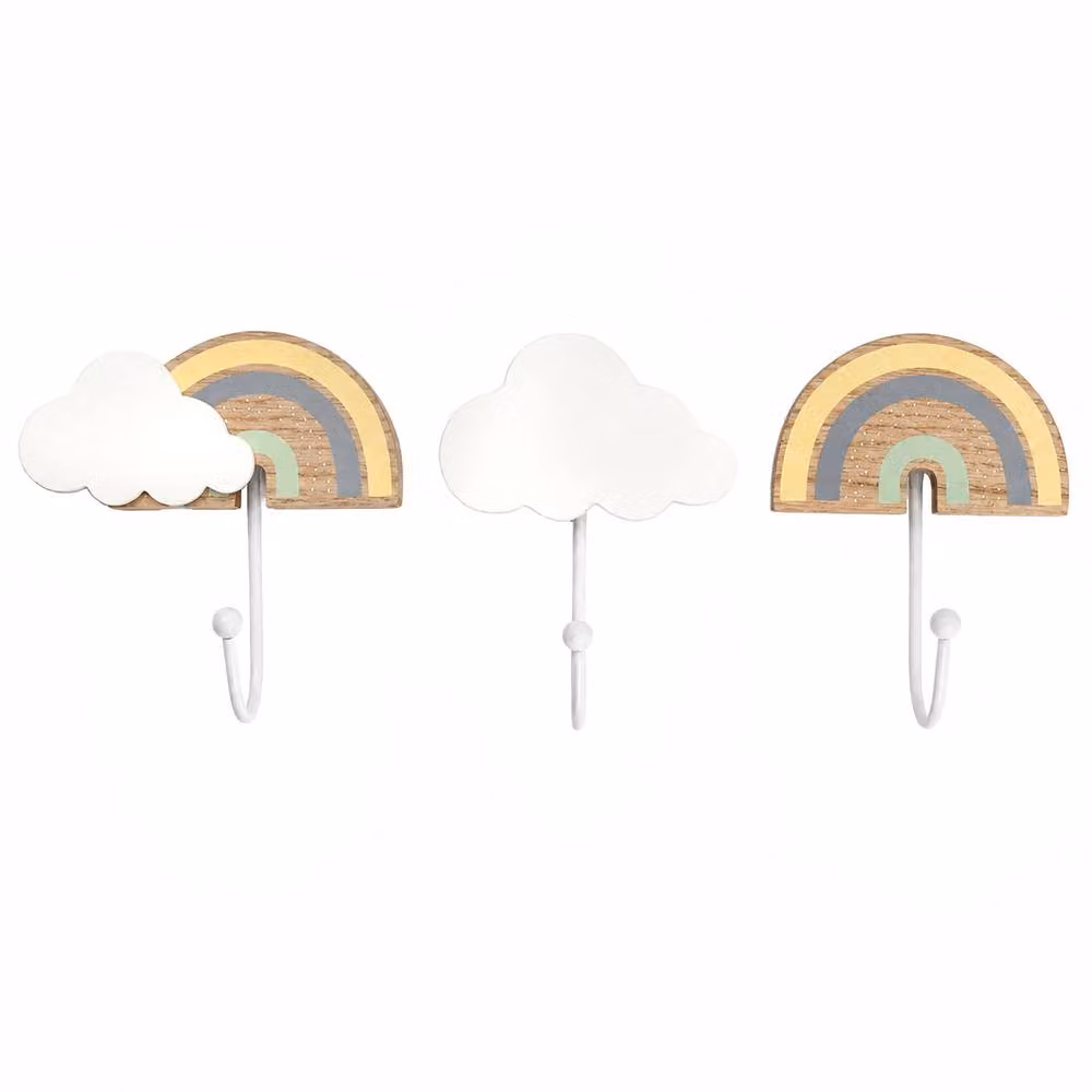 Marco Paul Pack of 3 Multicolour Baby Rainbow Wall Mounted Wood Hooks in White – 2