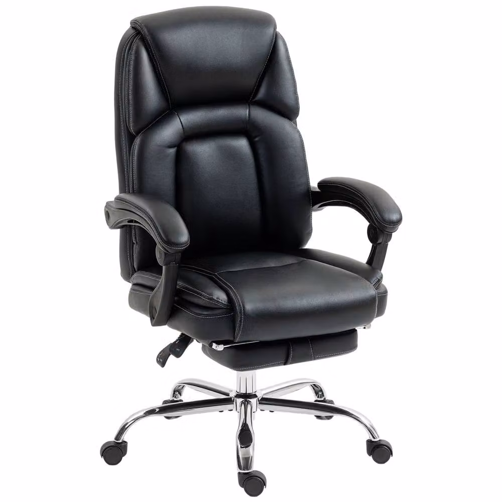 STILVORA Black Faux Leather Executive Reclining Office Chair with Footrest and Headrest – 4