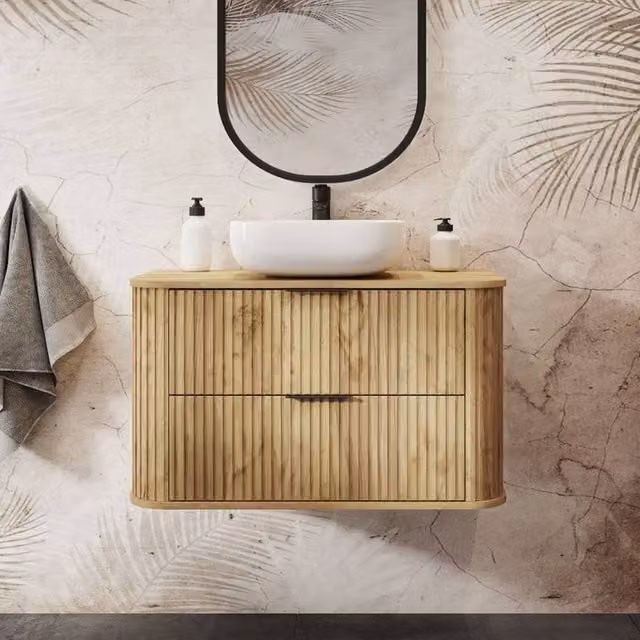 Heze Furniture Glamour Style 2 Drawer Bathroom Vanity Cabinet in Brown, W: 80 cm, D: 41.5 cm, H: 51.7 cm