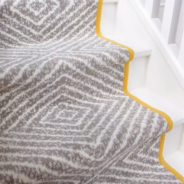 The Rug House Grey Chevron Ochre Bordered Cut To Measure Stair Carpet Runner, Width: 70 cm
