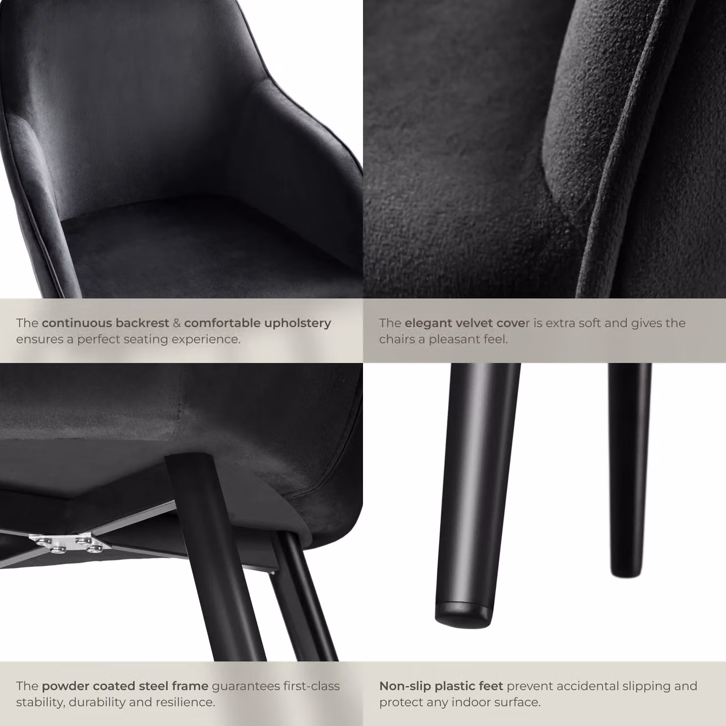 tectake Marilyn Set of 6 Black Velvet Dining Chairs – 5