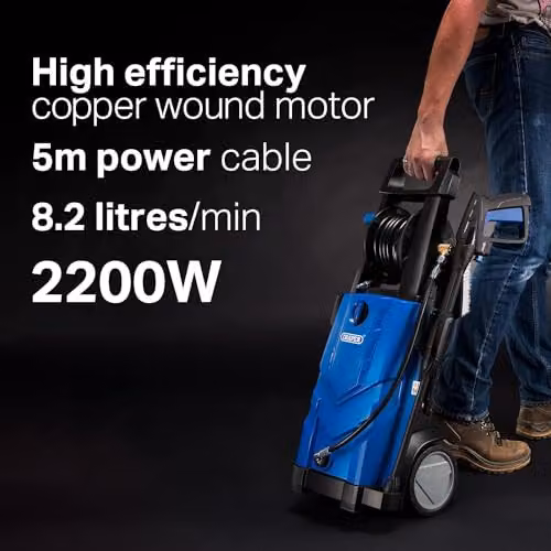 Draper 165Bar Electric High Powered Pressure Washer in Blue with 6m Hose – 4