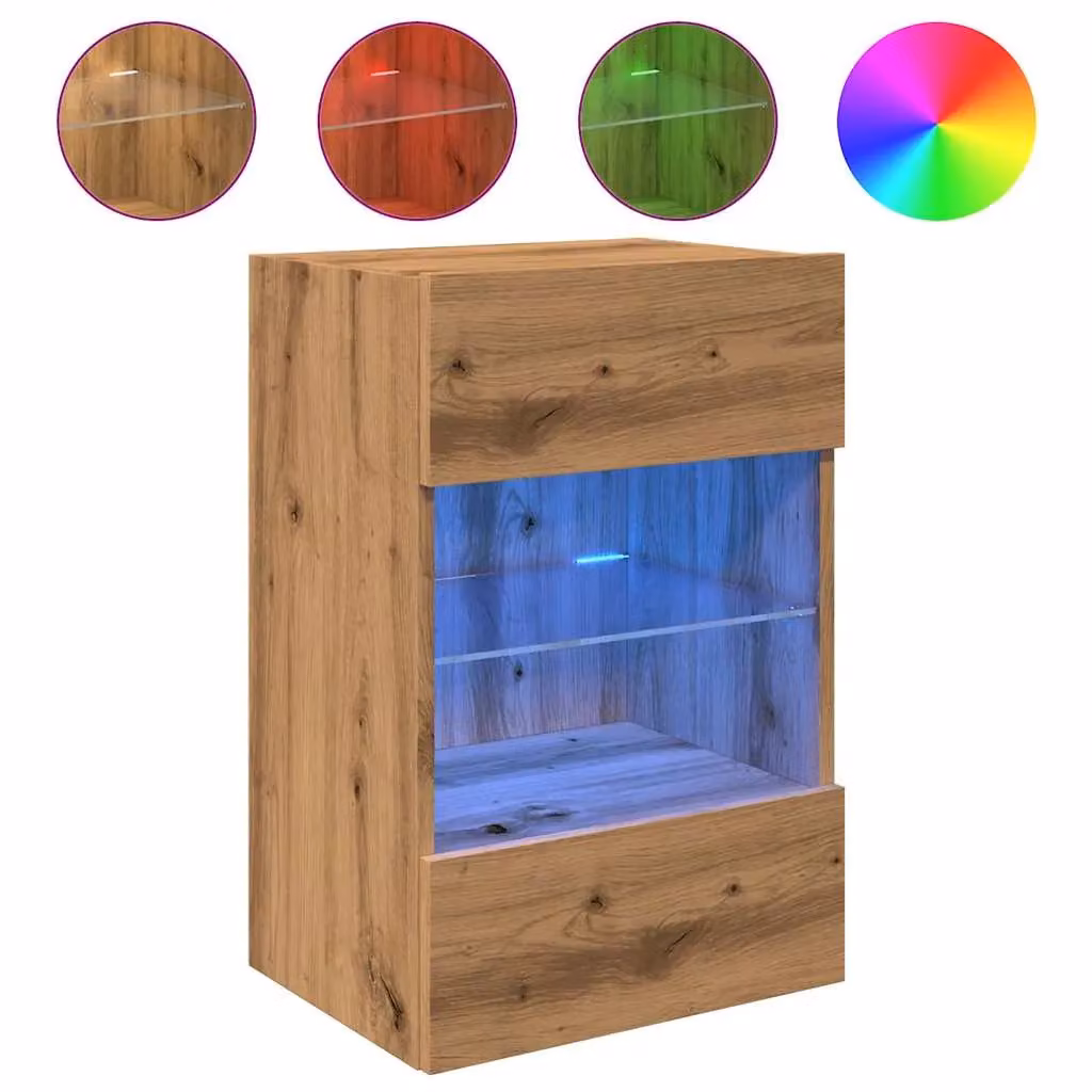 Berkfield Home Artisan Oak TV Wall Cabinets with Integrated LED Lighting, Set of 2, Brown, W/D/H: 40 x 30 x 60 cm – 3