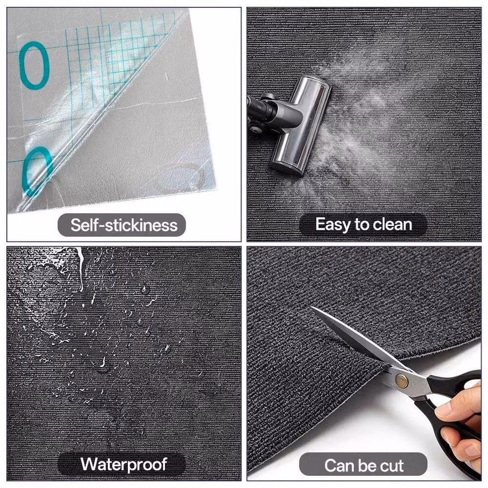 FLAVORA Non-Slip Carpet Floor Tiles in Dark Grey, 20 Pack, W/D: 50 x 50 cm – 4