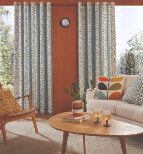 Orla Kiely Sycamore Stripe Lined Eyelet Curtains in Duckegg Blue, W: 168 cm, H: 229 cm