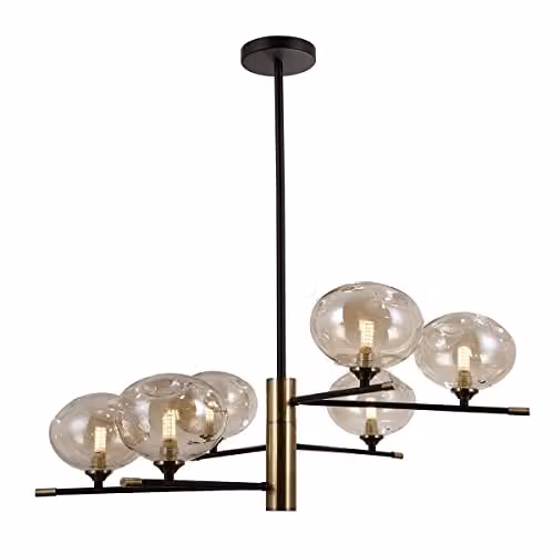 Italux Mesta Classic 6-Light Suspended Pendant Ceiling Light in Black with Transparent Glass Spheres and G9 Bulbs