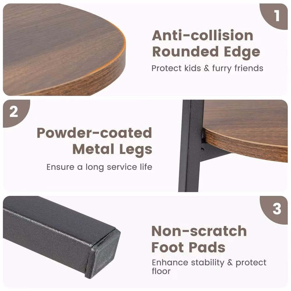FORGEVIO 2-Tier Round Wood Side Table in Brown, W/D/H: 39.0 x 39.0 x 54.0 cm – 3