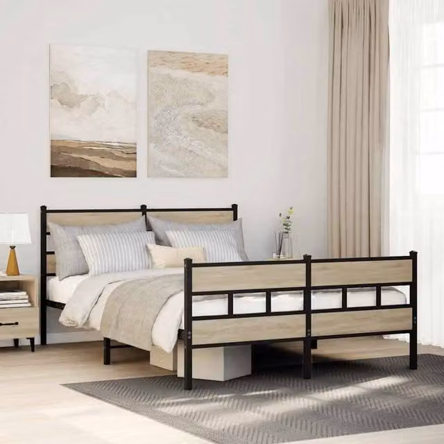 Berkfield Home Metal Bed Frame in Sonoma Oak Natural, W: 135 cm, L: 190 cm – 1