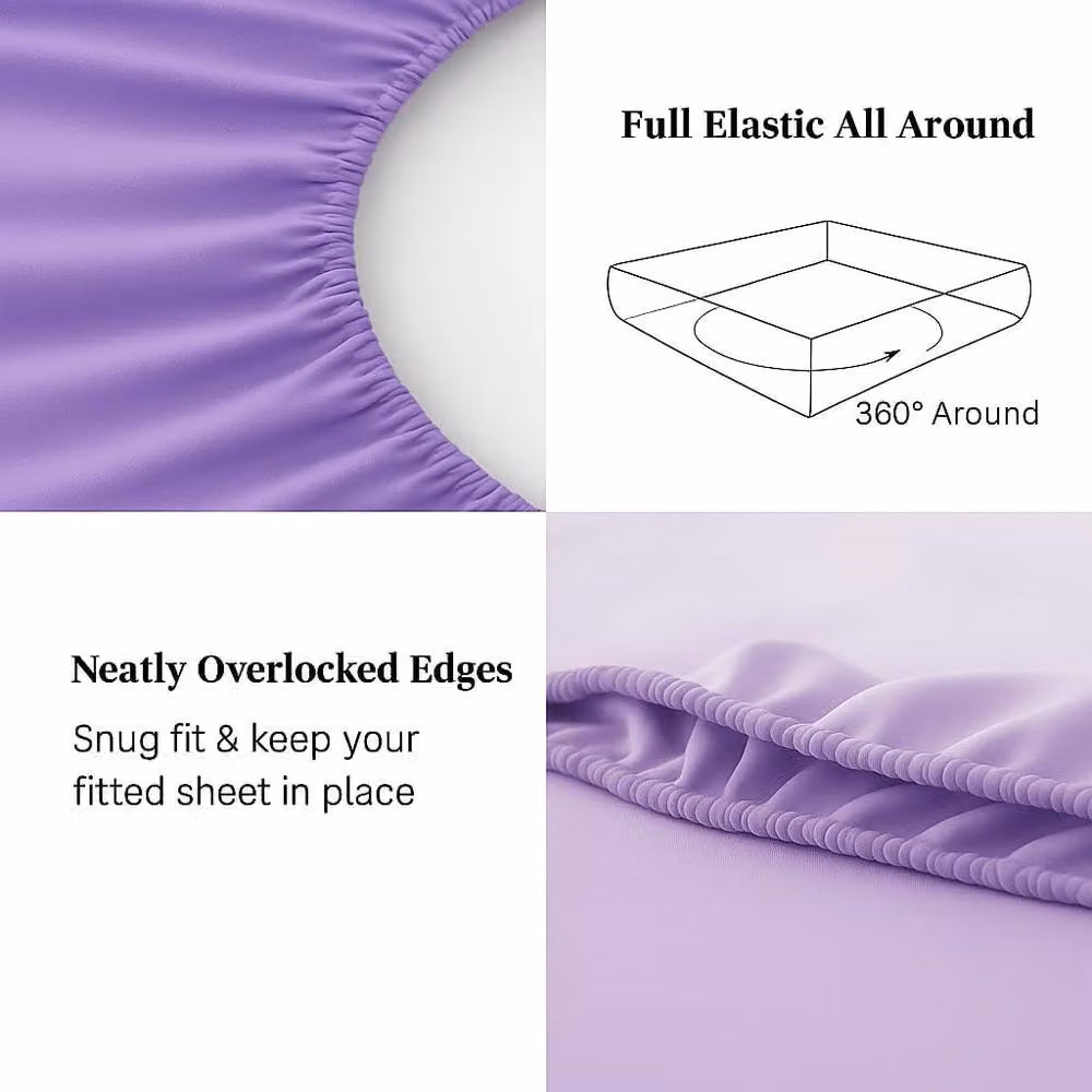Homes-Linen Extra Deep Polycotton Easy Care Fitted Sheet in Purple, Size: Super King, Depth: 40 cm – 2