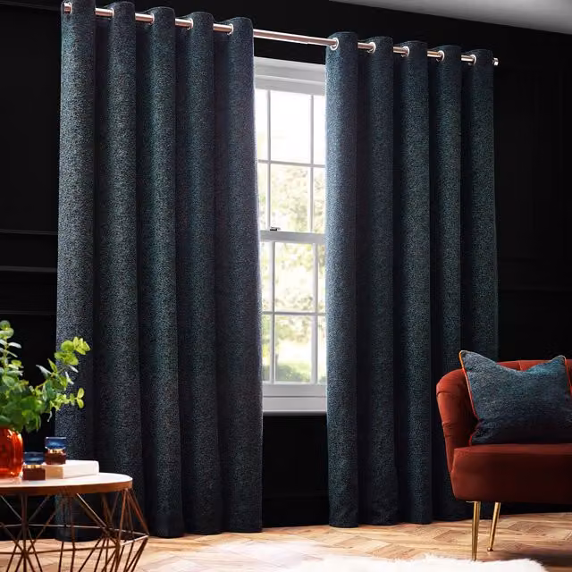 Paoletti Galaxy Emerald Green and Gold Chenille Eyelet Curtains