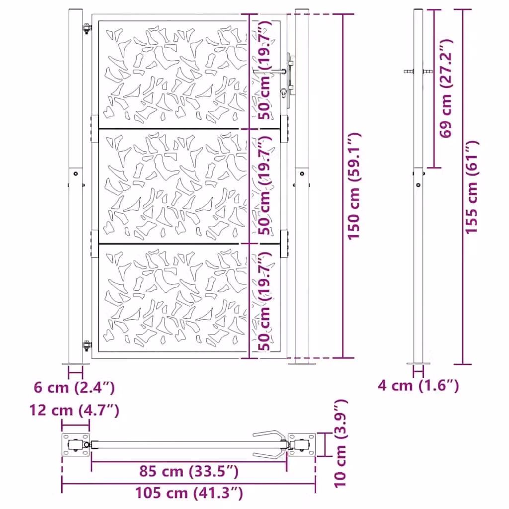 Berkfield Home Garden Gate in Brown Weathering Steel with Leaf Design, W: 105 cm, H: 155 cm – 5