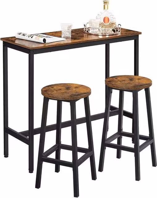 KORVIXA Modern Rectangular Wood Dining Table and Stools Set in Brown
