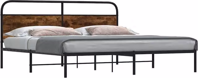 Berkfield Home Metal Bed Frame in Smoked Oak Brown, W/D/H: 200 x 200 cm