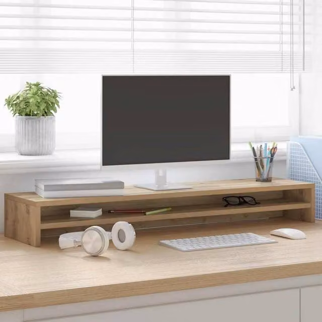 Berkfield Home Artisan Oak Monitor Stand in Brown, W/D/H: 100 x 24 x 13 cm – 1